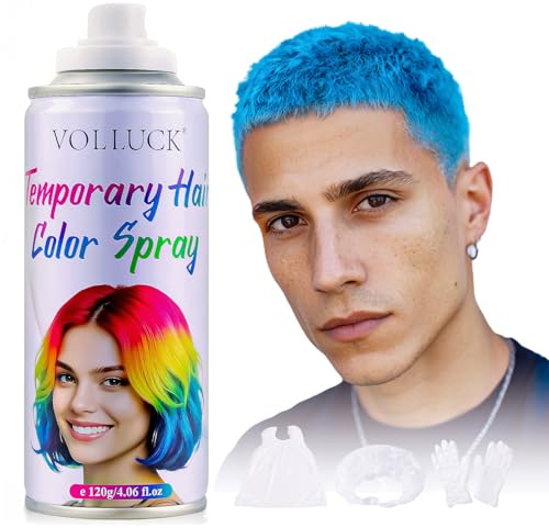 VOLLUCK Temporary Hair Colour Spray, Instant Washable Hair Dye for All Hair Types, Vibrant Color for Party, Halloween, Cosplay, and Daily Use 120 ML (Blue)