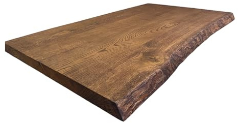 Massive Eichenplatte geöltes Palisanderholz, Tischplatte mit Baumkante/Naturkante, Eichenholztisch, Eichen Tischplatte 4 cm (120x70cm)