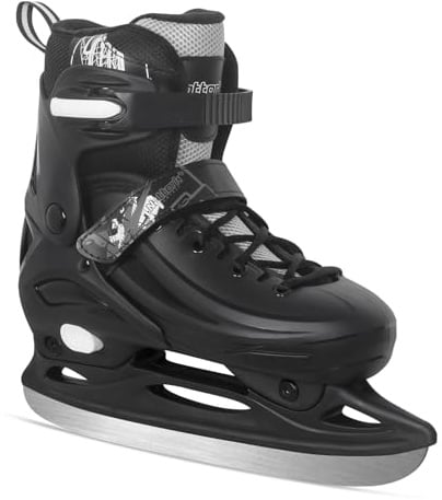 Nattork Kids Ice Skates 4 Sizes Adjustable for Girls Boys,Beginner Ice Skating for Outdoor, Soft and Comfortable Hard Protection for Children Youth Adult Age 6 7 8 9 Black