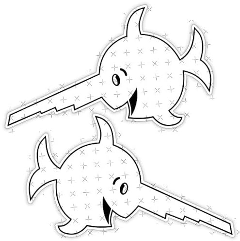 Laughing Sawfish U-Boot 96 Emblem - WWII Deutsches U-Boot-Symbol, Der lachende Sägefisch, weiße Version - 100 mm (ca. 9,9 cm) Vinyl-Aufkleber, Aufkleber x2 links rechts