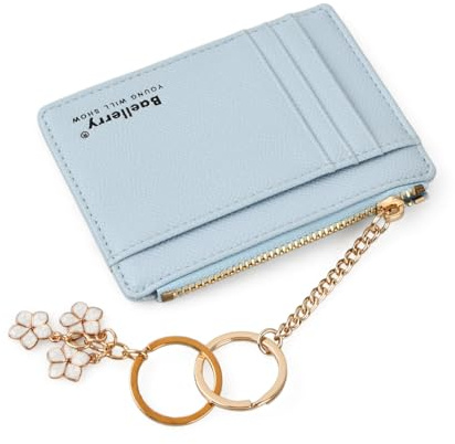 Zimoer Portefeuille Femme Mini avec 8 Emplacements Carte + 1 Poche et Fleur Porte-clés - Pochette Carte Bancaire Compacte et Léger pour Cartes de Crédit, Pièces d'Identité et Monnaie (Bleu)
