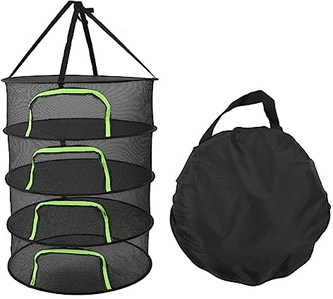 NONDK Folding Dry Rack Drying Net for Herbs Hanging Basket Dryer Bag Mesh Herb Drying Net for Flowers Buds Plants - 4 Layers