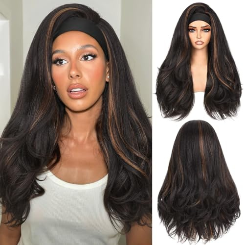 WIGNEE Yaki Curly Stirnband Perücke Synthetische Layered Kink Gerade Halbperücke Trage- und Gebrauchsfertig Klebefreie Stirnband Perücke für Schwarze Frauen (P1B/30,66 cm)