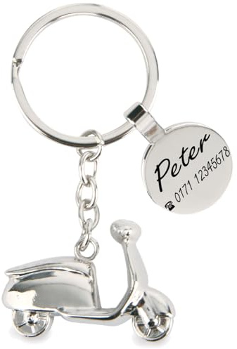 ibera gifts - Schlüsselanhänger Personalisiert Vespa Roller Scooter Gravur Metall Geschenk Geburtstag Jahrestag Liebe Motorrad Fan