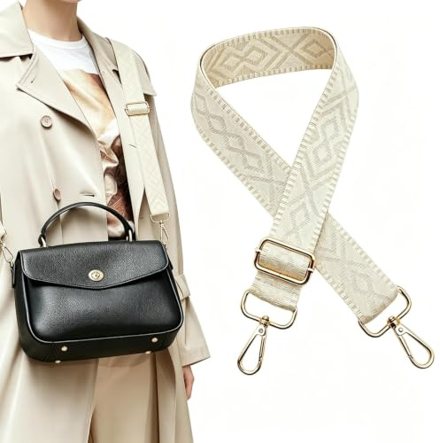 MUNTE Tragegurt Tasche, Verstellbar von 73 bis 130 cm, Umhängegurt für Taschen, 3,8 cm Breite Gurt für Umhängetasche, Cremeweiß Handtaschengurt, für Reisetaschen, Sporttaschen, Schultertaschen