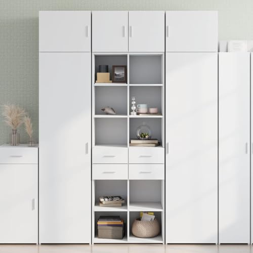 Ziaphsol Hochschrank Weiß 70x42,5x225 cm, Holzwerkstoff Badschrank, Hoher Mehrzweckschrank mit viel Stauraum, Schmaler Küchenschrank für Wohnzimmer, Büro und Garage