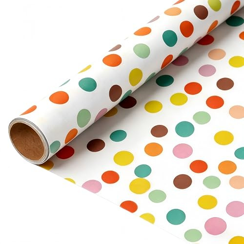 Komforbaa Buntes Polka Dot Muster Geschenkpapier-43cm×3m, Mini Rolle für Geburtstage,Festival,Perfekt für Frau,Baby,Kind-Geschenkpapier Bunt