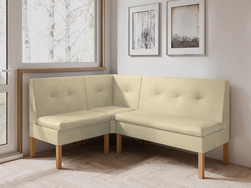 JKG Meble Eckbank fur Essizmmer - Eckbank Küche mit Aufbewahrungsbehälter - Modern Sitzecke Küche - Stoff Velours - gepolsterte Rückenlehne (Beige - Monolith 04, 120x180 cm)