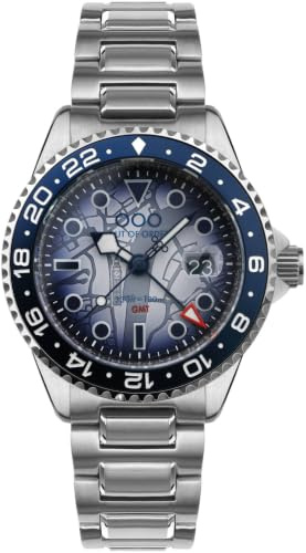 Out of Order GMT London Big Ben Swiss Made Quarz Datum Grau Blau Saphir Herrenuhr