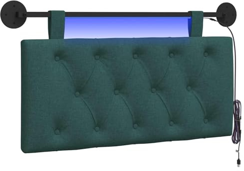 vidaXL Hängendes Kopfteil Mit LED Licht Dunkelgrün Stoff, Moderner Schlafzimmerkopf, rechteckiges Polster, Cozier Rückenlehne, minimalistische Deko, platzsparend