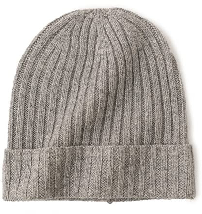 Prettystern Gestrickte Kaschmir Herren Damen Mütze 100% Cashmere Rand Gefaltet Streifenmuster Km12 Hell-grau