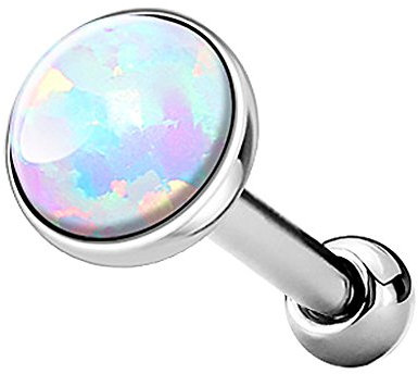 Piercingfaktor Tragus Piercing Helixpiercing Helix Ohr Cartilage Knorpel Stecker mit flachen Opal Steinen Rund Silber Weiß 3mm