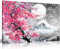 Peinture à l'huile japonaise rose noir et blanc paysage de cerisiers 30 x 20 cm