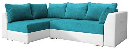 mb-moebel Ecksofa mit Schlaffunktion Eckcouch mit zwei Bettkasten Sofa Couch Wohnlandschaft L-Form Polsterecke LAOS (Türkis + Weiß, Ecksofa Links)