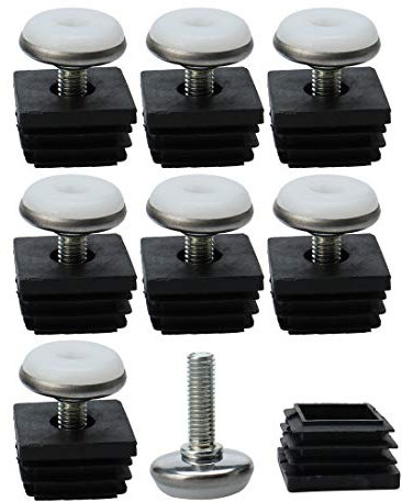 sourcing map Pieds de Nivellement Meuble Réglable Pied Réglable Patin de Meuble Jambe Pied de Table Chaise Base Protection Plancher M8 30 x 30mm Carré Tube Inserts Glisse kit de 8pcs