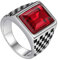 Flongo Herren Ring Männerring Herrenring, Breit Edelstahl Band Ring Ringe Rot Bandring Siegelring Daumenring Verlobungsringe Hochzeit mit Glas Edelsteine Herren-Accessoires Größe 59