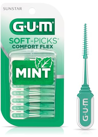 GUM Soft-Picks Comfort Flex, Easy to Use Dental Picks for Teeth Cleaning and Gum Health, Disposable Interdental Brushes with Convenient Carry Case, Dentist Recommended Dental Picks, Mint, 80 Count