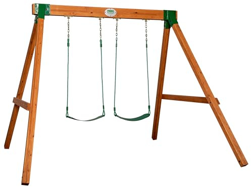 Backyard Discovery Durango 100% Cedar A-Frame Heavy-Duty Double Swing Set | 100% Cedar Wood, A-frame Design, 2 Belt Swings, Pinch-free Rope Chains, Outdoor Garden Swing Set, Durable Build