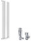 ELEGANT 1800x499mm Vertical Designer Radiators and Mirror White Tall Upright Oval Column Single Panel Modern Bathroom Central Heating Rad with Thermostatic Valves Set Chrome