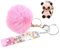 Porte-clés avec pince extractrice de carte de crédit en acrylique pour ongles longs et pompon décorative, rose, M