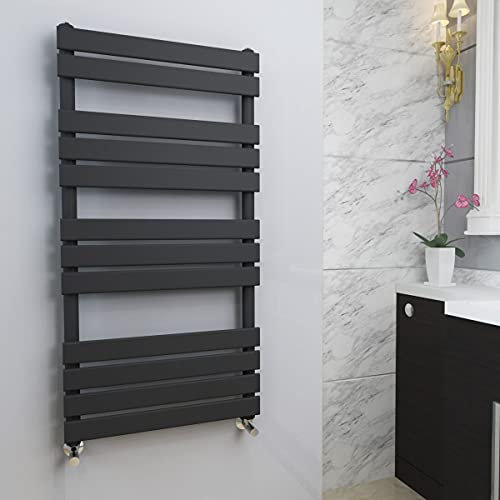 Warmehaus Flat Panel Heated Towel Rail Radiator Ladder Rad Anthracite 1200 x 600mm Grey Central Heating Towel Warmer for Bathroom Kitchen