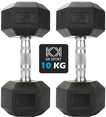 KK Hex Dumbbell Set - Dumbbell Weights For Weight Training - Hex Dumbbells Set With Rubber-Coated Heads, Stainless-Steel Core & Knurled Chrome Handle