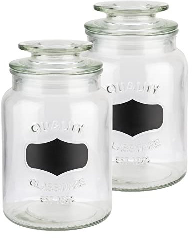 APS Vorratsglas mit Beschriftungsfeld 2er Set – Hochwertiger Glasbehälter zur Aufbewahrung mit 1,5 Liter Fassungsvermögen – Ihre Ware bleibt frisch, Glasdeckel mit Dichtung, Aufbewahrungsbehälter