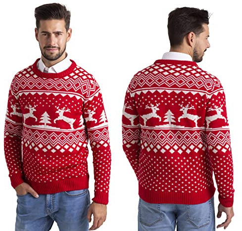 westAce Men's Christmas Jumper Ugly Festive Xmas Tree Reindeer Fair Isle Knit Sweater Long Sleeve Winter Holiday Crew Neck Pullover Christmas Sweaters for Men S-XXL (Red, XL)