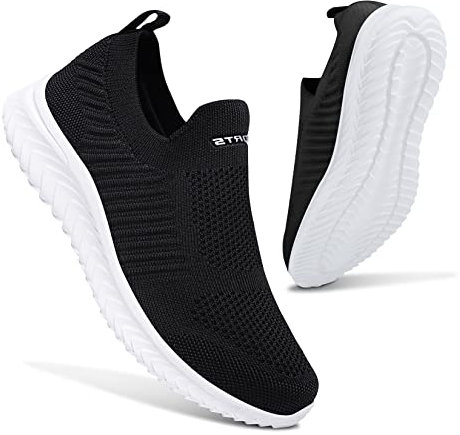 Womens Slip on Trainers Athletic Running Shoes Sport Walking Sneakers Lightweight Tennis Shoes(Black White,39EU)