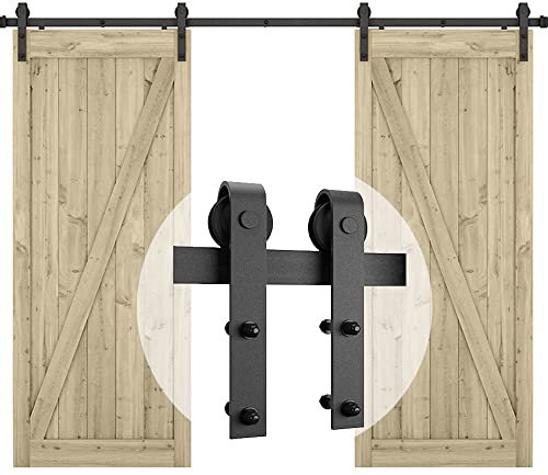 EGTink 244 cm/8FT - Kit de riel para puerta corredera con guía de piso de puerta de granero para puerta corredera doble