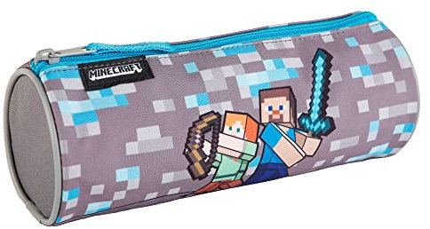 MINECRAFT Estuche Escolar Warriors - ToyBags - Gamer Case - Diseño con Forma Cilíndrica - Portatodo con 1 Compartimento - Interior Forrado y Cierre de Cremallera - 8 x 22 x 8 cm