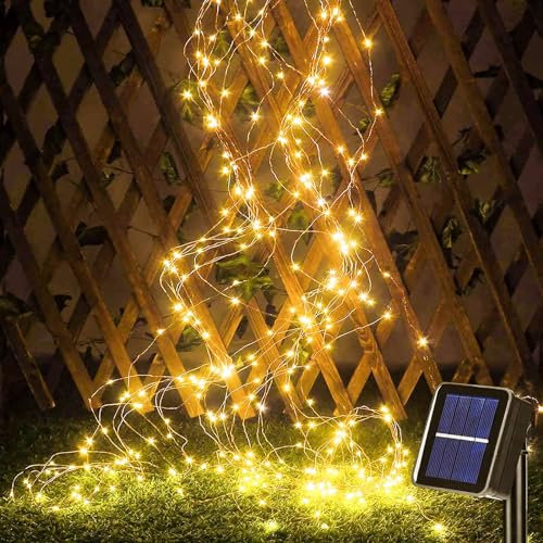 yowin Catena di Luci Solare 2 m 200 LED Stringa Luci per Esterni, 8 Modalità IP65 impermeabile Luci Solari da Giardino per Annaffiatoio, Terrazze, Balconi DecorazionI (Bianco Caldo)