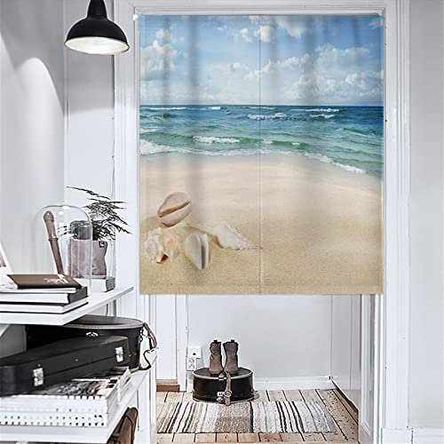 Mateju Tenda Noren Lino Giapponese, Motivo Mare Tende Camera Stile Giapponese/Tende per Interni Stile Giapponese/Tende Divisorie per Decorazione Domestica Cucina (90x180cm,Spiaggia del Mare)