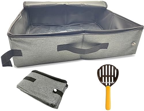 Lettiera da Viaggio per Gatti con Coperchio, Lettiera Pieghevole Portatile per Gatti con Pala, Impermeabile, Facile da Pulire, Adatto per Interni, Esterni, 47 * 36 cm, XXL, Grigio