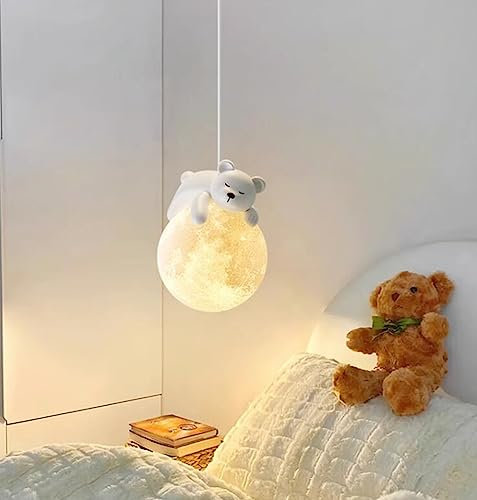 Kinder Schlafzimmer Pendelleuchte Mond Nachttisch Hängelampe Modern Esszimmerlampe Pendellampe Minimalismus 3000K für Loft G9 Ø15cm