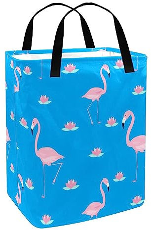 Panier à linge avec poignée,grand panier à linge,Flamant rose et lotus Imprimer des paniers à linge pour la lessive