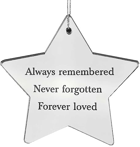 Mirrored Acrylic Star Hanging Decoration - Always Remembered. Never Forgotten. Forever Loved | 10cm x 10cm | Bereavement Memorial Gift