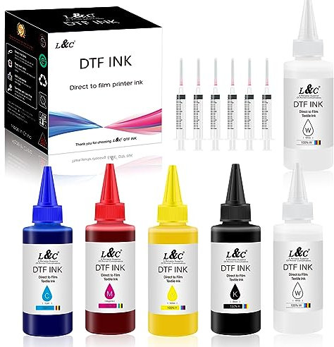 L&C DTF Tinte, DTF Tinte für Epson xp15000 DTF Transfertinte Nachfüllpackung für et-8550 D570 l1800 R1390 xp15000 L805 alle DTF Drucker, Heat Transfer Printing Ink Set 100 ml x 6