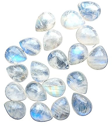 Gems For Jewels 7x10mm Regenbogen-Mondstein-Birnen-Cabochons für Damen, 5 Stück natürlicher Regenbogen-Mondstein-Birnen-Edelstein, lose Mondstein-Edelsteine, Birnen-Cabochon - PDG121