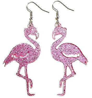 Niedliche rosa Flamingo-Glitzer-Hängeohrringe für Damen, Teenager, Mädchen, zierlich, leicht, Acryl, Tierhaken, Statement-Hänger, Modeschmuck, Geschenke, Tochter, Geburtstag,, Acryl, Neu