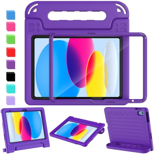 SINSO Case for iPad A16 11th Gen 11/10th Gen 10.9 2025/2022, Purple | Built-in Screen Protector, Shockproof Light Weight Kids ipad Cover, Protable Handle, Sturdy Stand