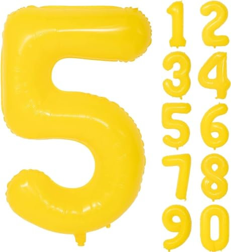 Folienballons * Macaron-Farben * als Zahlen Deko für Geburtstag und Party | XXL-Größe: 100cm | Zahl Luftballons Ballons Folienballon Ballondeko Kindergeburtstag, Edition: Zitronen-Gelb Zahl 5