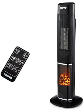 Geepas Oscillating Digital Tower PTC Energy Efficient Heater With 2 Heat Settings | Low Running Cost Ceramic Heater with Fireplace, LED Display, 24 Hour Timer, Remote Control