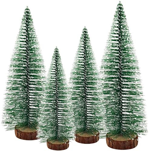 Künstliche Mini-Weihnachtsbäume, kleiner Weihnachtsbaum, Miniatur-Kiefer Weihnachtsbaum mit Holz-Flaschenbürste, Bäume für Weihnachten, Heim-Tischdekoration, 4 Stück