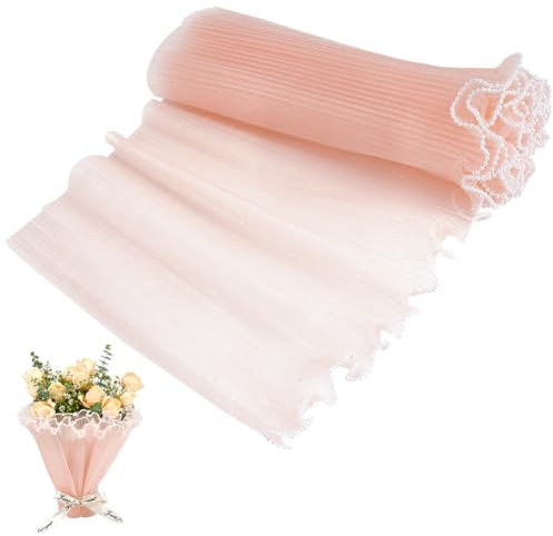 BENECREAT 400x27.5cm PeachPuff Blumen-Geschenkpapier, Perlenrand-Blumenstrauß Blumenverpackung, Netzpapier Faltiges Gewelltes Netzgarn Für Valentinstag, Weihnachtsblumen
