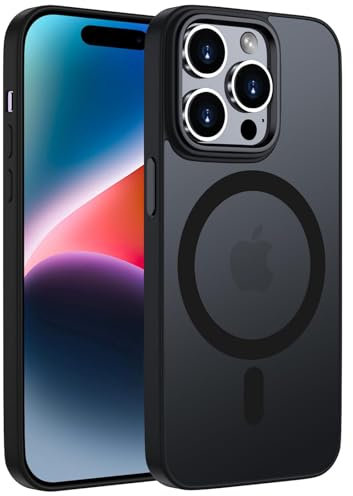 ORDA Magnetisch Hülle für iPhone 14 Pro 6,1 Zoll Kompatibel mit MagSafe,für iPhone 14 Pro Case Durchscheinende Matt Handyhülle Rückseite Dünn Stoßfest Schutzhülle Schwarz