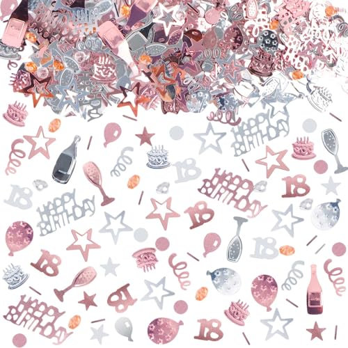 Konfetti 18 Geburtstag 1000 Stück, Konfetti Geburtstag Tischdeko HAPPY BIRTHDAY Konfetti, Streudeko Geburtstag Tischdeko für 18 Geburtstag Deko, Glitzer Konfetti Rose Gold Konfetti für Geburtstag