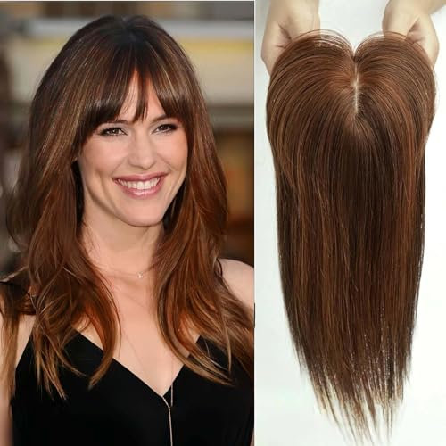EMMOR Haartopper für Frauen, Haarverlustabdeckung, Haarverdichtung für Frauen mit dünner werdendem Haar, Echthaar, 150% Dichte, Seidenbasis, drei Clips im Topper, 14 Zoll, Farbton 613.