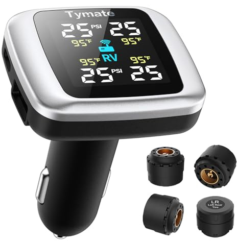 Tymate TM7 Tire Pressure Monitoring System, Wireless TPMS with 4 External Sensors & 6 Alarm Modes, Colorful Display, Real-time Tire Pressure Monitor System, Ideal for RV SUV MPV Truck Sedan(0-144 PSI)