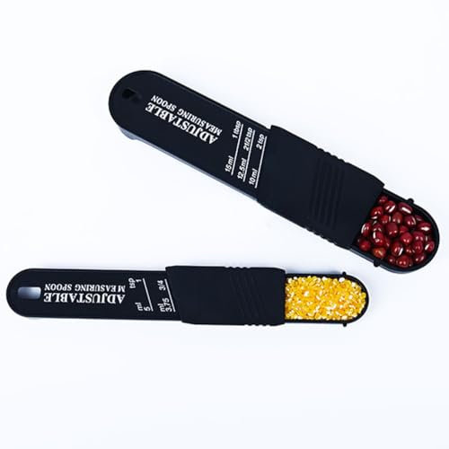 ZAAWUUT Cuchara medidora ajustable, juego de 2, cucharas medidoras para medir ingredientes semilíquidos secos para hornear y cocinar (negro)